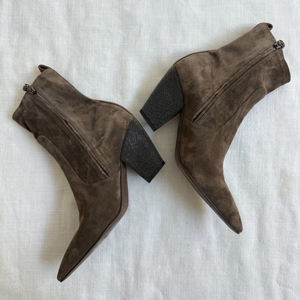 Brunello Cucinelli Suede Ankle Boots – Taupe